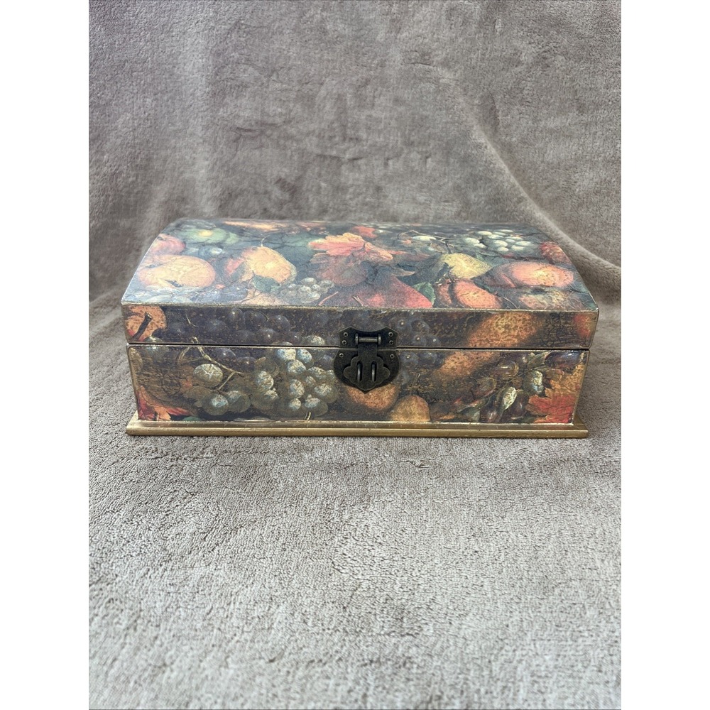 Decorative Wooden Treasure/Trinket Box Clasp Hinged Rounded Lid 8"x10" Fruit‎